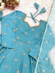 Gorgeous Blue Vichitra Silk Sequence Work Gown