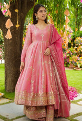 Glorious Pink Silk Sequence Work Sharara Suit