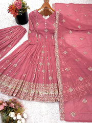 Glorious Pink Silk Sequence Work Sharara Suit