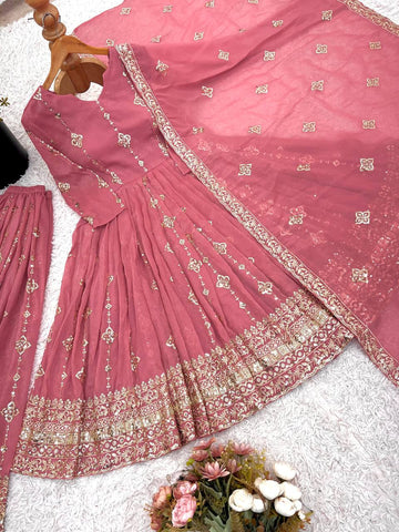 Glorious Pink Silk Sequence Work Sharara Suit