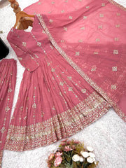 Glorious Pink Silk Sequence Work Sharara Suit