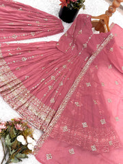 Glorious Pink Silk Sequence Work Sharara Suit
