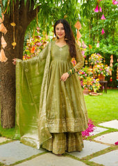 Glorious Pink Silk Sequence Work Sharara Suit