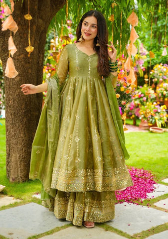 Glorious Pink Silk Sequence Work Sharara Suit