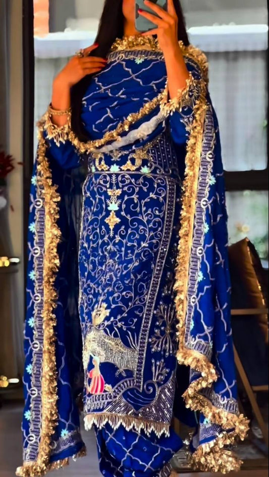 Awesome Blue Crepe Sequence Work Dhoti Suit
