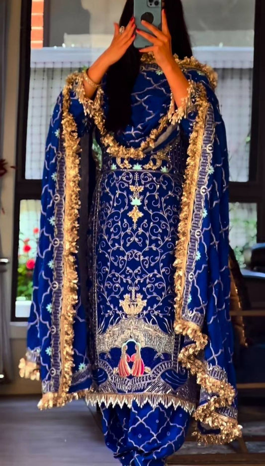 Awesome Blue Crepe Sequence Work Dhoti Suit