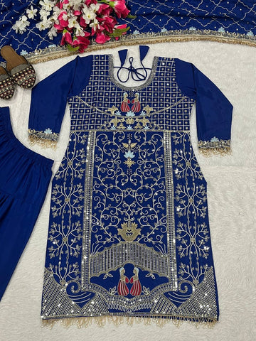 Awesome Blue Crepe Sequence Work Dhoti Suit