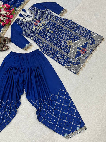 Awesome Blue Crepe Sequence Work Dhoti Suit