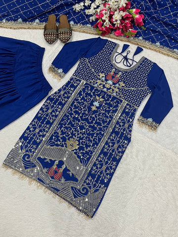 Awesome Blue Crepe Sequence Work Dhoti Suit