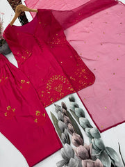 Ravishing Red French Crepe Sequence Work Palazzo Suit