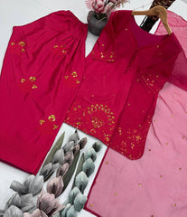 Ravishing Red French Crepe Sequence Work Palazzo Suit