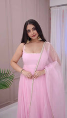 Glorious Pink Georgette Embroidery Work Gown