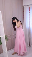 Glorious Pink Georgette Embroidery Work Gown