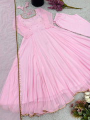 Glorious Pink Georgette Embroidery Work Gown