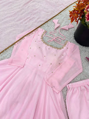 Glorious Pink Georgette Embroidery Work Gown