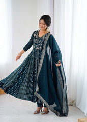 Lovely Green Color Embroidery Work Gown