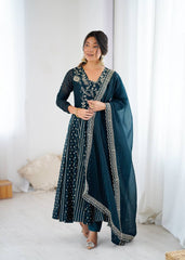 Lovely Green Color Embroidery Work Gown