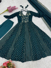 Lovely Green Color Embroidery Work Gown