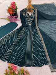 Lovely Green Color Embroidery Work Gown