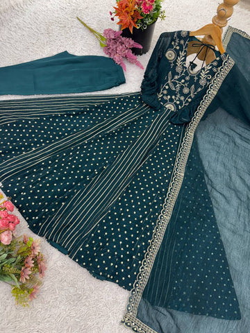 Lovely Green Color Embroidery Work Gown