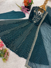 Lovely Green Color Embroidery Work Gown