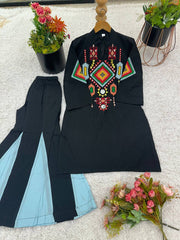Ravishing Black Cotton Work Co-ord Set