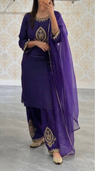 Exclusive Purple Crepe Embroidery Work Palazzo Suit