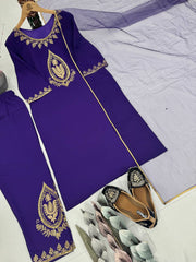 Exclusive Purple Crepe Embroidery Work Palazzo Suit