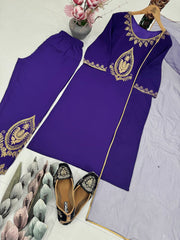 Exclusive Purple Crepe Embroidery Work Palazzo Suit