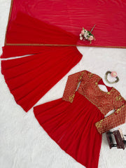 Wonderful Red Georgette Sequence Work Sharara Suit