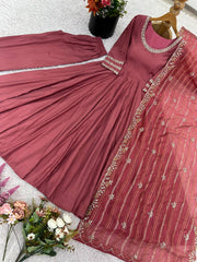 Glorious Pink Color Simmer Silk Work Gown