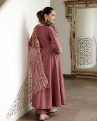 Glorious Pink Color Simmer Silk Work Gown