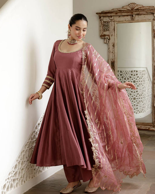 Glorious Pink Color Simmer Silk Work Gown