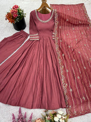 Glorious Pink Color Simmer Silk Work Gown