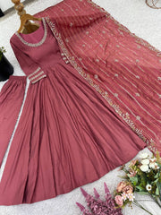 Glorious Pink Color Simmer Silk Work Gown