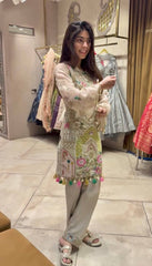 Beige Color Georgette Embroidery Work Salwar Suit
