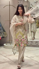 Beige Color Georgette Embroidery Work Salwar Suit