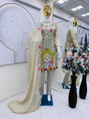 Beige Color Georgette Embroidery Work Salwar Suit