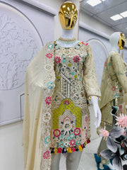 Beige Color Georgette Embroidery Work Salwar Suit