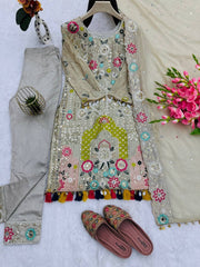 Beige Color Georgette Embroidery Work Salwar Suit