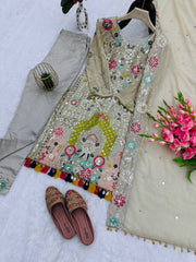 Beige Color Georgette Embroidery Work Salwar Suit
