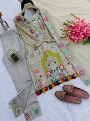Beige Color Georgette Embroidery Work Salwar Suit