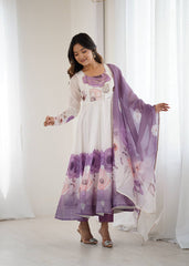 Admiring Onion Pink Organza Print Anarkali Suit
