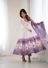 Admiring Onion Pink Organza Print Anarkali Suit