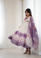 Admiring Onion Pink Organza Print Anarkali Suit