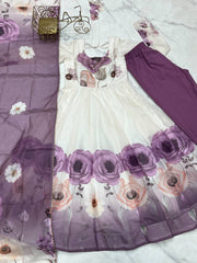 Admiring Onion Pink Organza Print Anarkali Suit