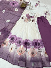 Admiring Onion Pink Organza Print Anarkali Suit