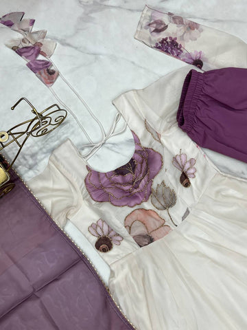 Admiring Onion Pink Organza Print Anarkali Suit