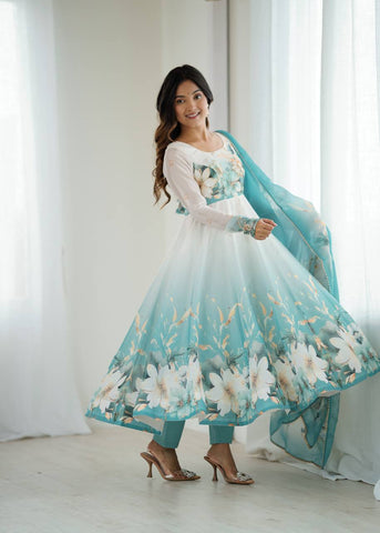 Pretty Sky Blue Organza Silk Anarkali Suit