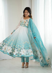 Pretty Sky Blue Organza Silk Anarkali Suit
